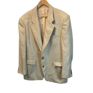 MENS ARNOLD PALMER Light Tan & Pale Pink Plaid Linen Blend 2 Button Blazer 42
